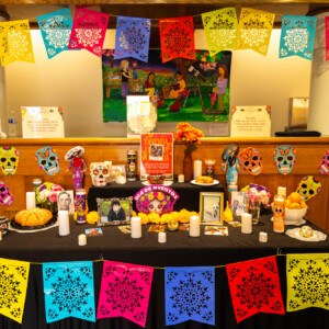 Ofrenda set up in the Cultural Arts Center main lobby